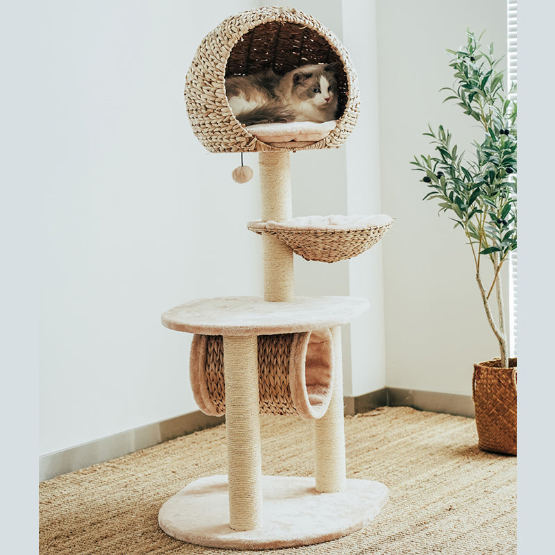 Dailypets Cat Tree Multi Level Rattan Cat Tree for Play and Rest