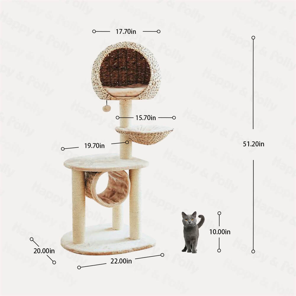 Dailypets Cat Tree Multi Level Rattan Cat Tree for Play and Rest