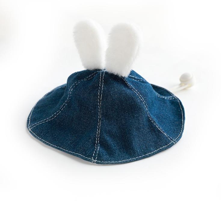 Dailypets Denim Rabbit Ear Cat Hat with Adjustable Drawstring for Photo Sessions