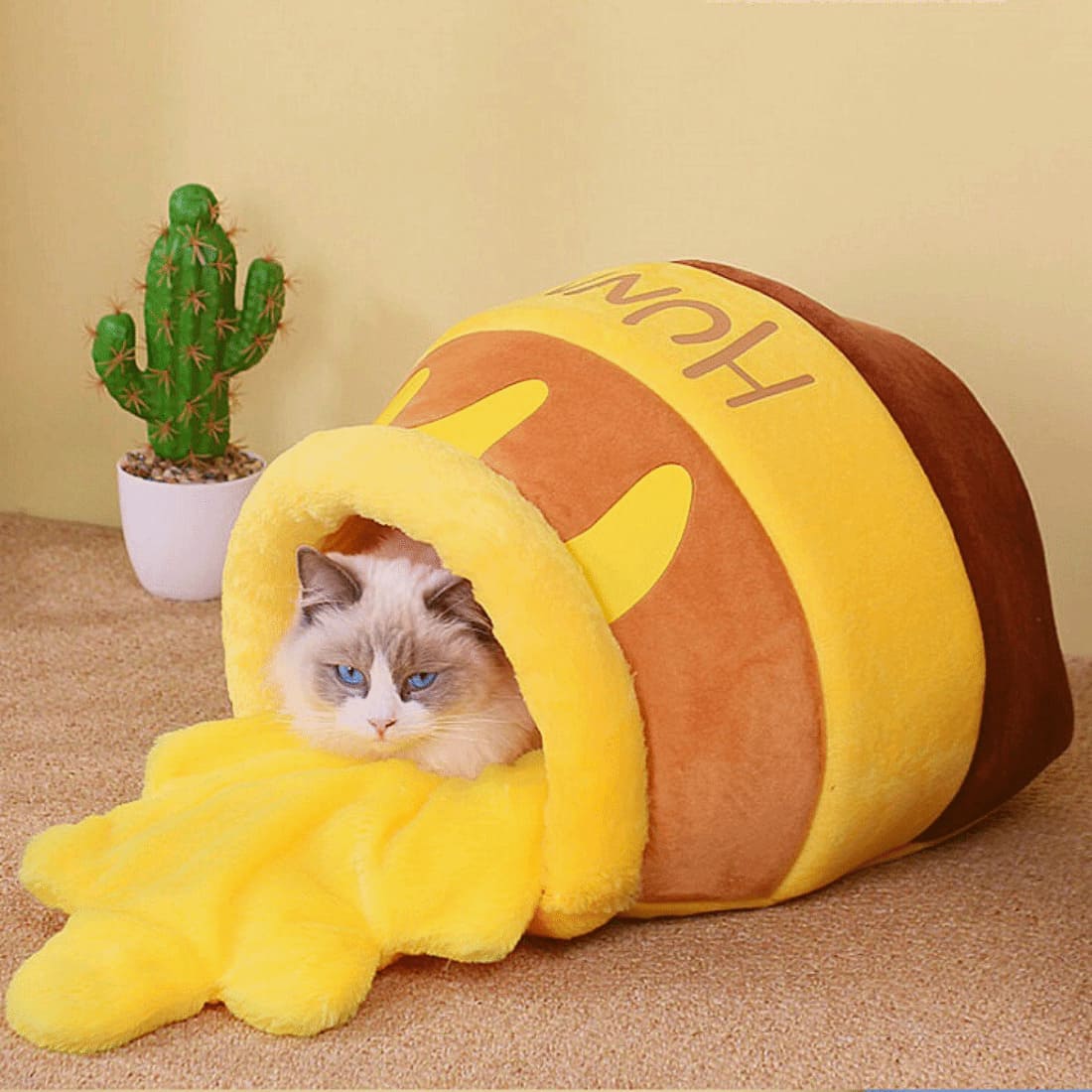 Dailypets Cute Cat Bed, Plush Honey Jar House with Cozy Cushion