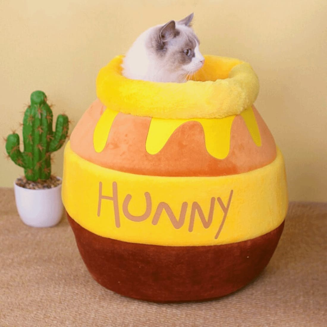 Dailypets Cute Cat Bed, Plush Honey Jar House with Cozy Cushion