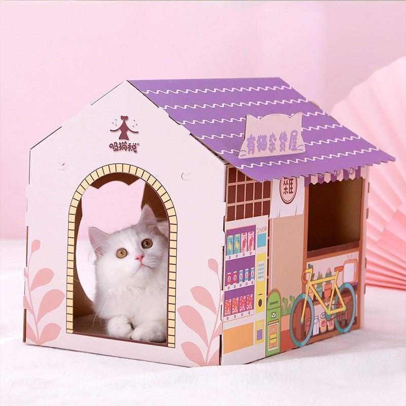Dailypets Cardboard Cat Lounge – Playhouse & Scratching Bed