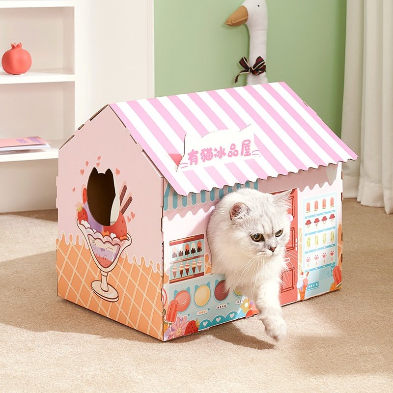 Dailypets Cardboard Cat Lounge – Playhouse & Scratching Bed