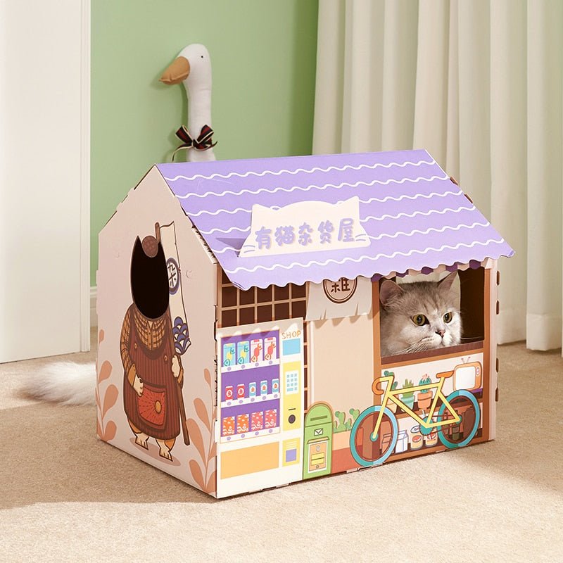 Dailypets Cardboard Cat Lounge – Playhouse & Scratching Bed