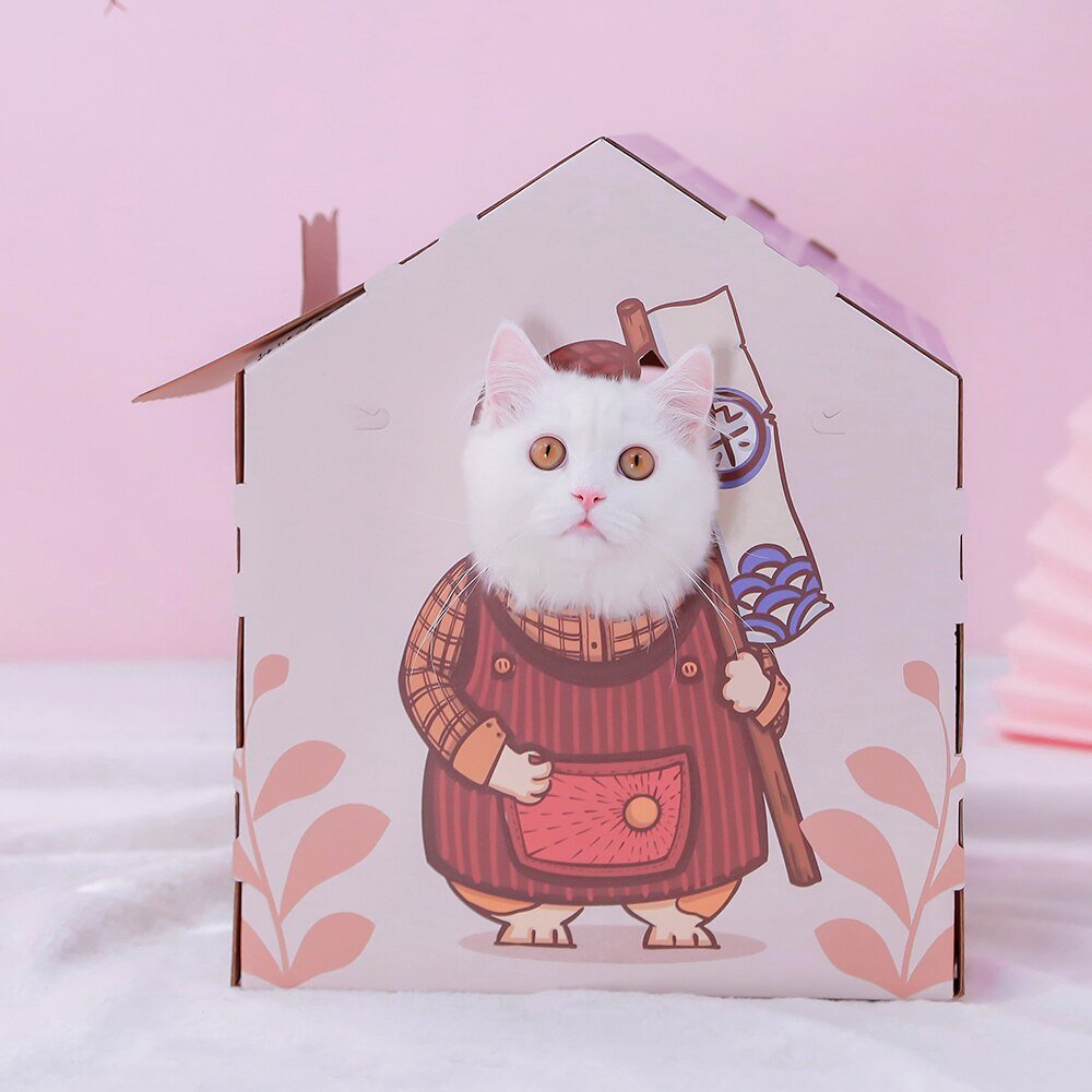 Dailypets Cardboard Cat Lounge – Playhouse & Scratching Bed