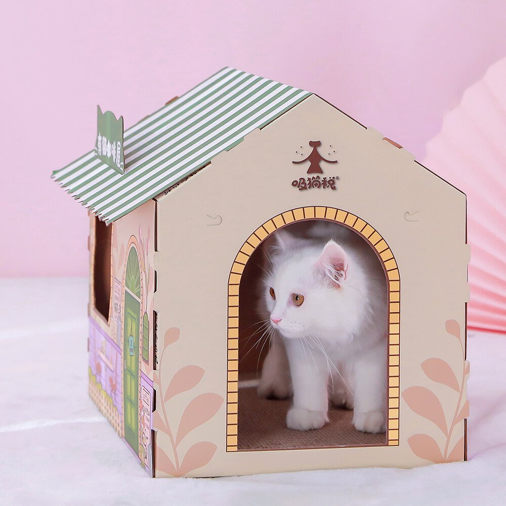 Dailypets Cardboard Cat Lounge – Playhouse & Scratching Bed