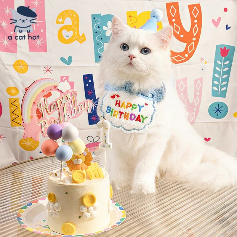 Dailypets Pet Birthday 7-Piece Party Set with Hat, Collar and Decorations