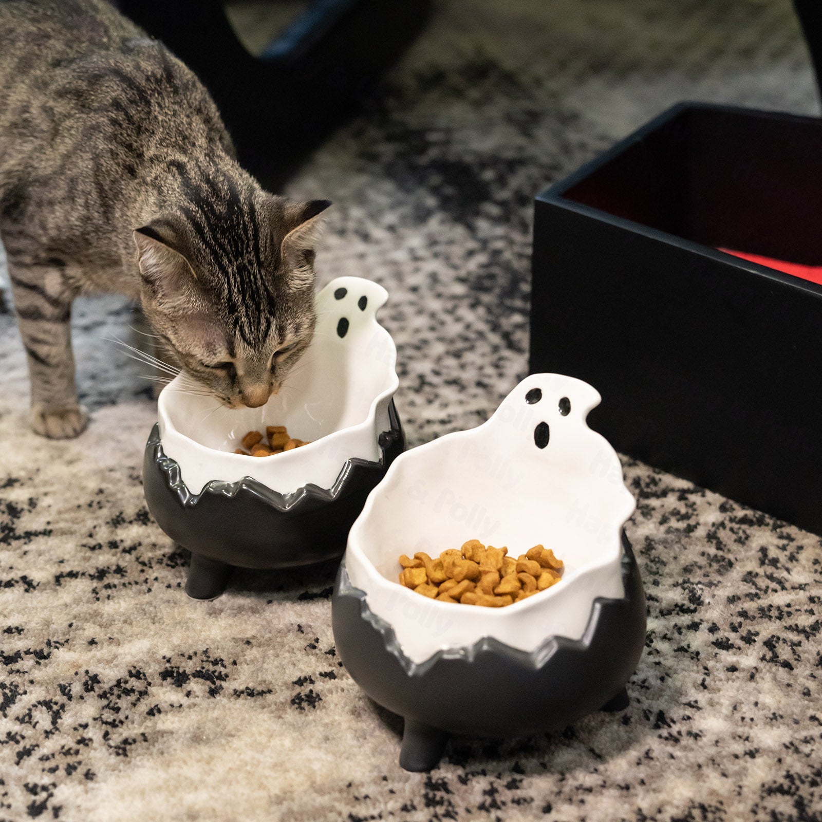 Dailypets Ceramic Cat Bowl Gothic Ghost Pet Food Bowl
