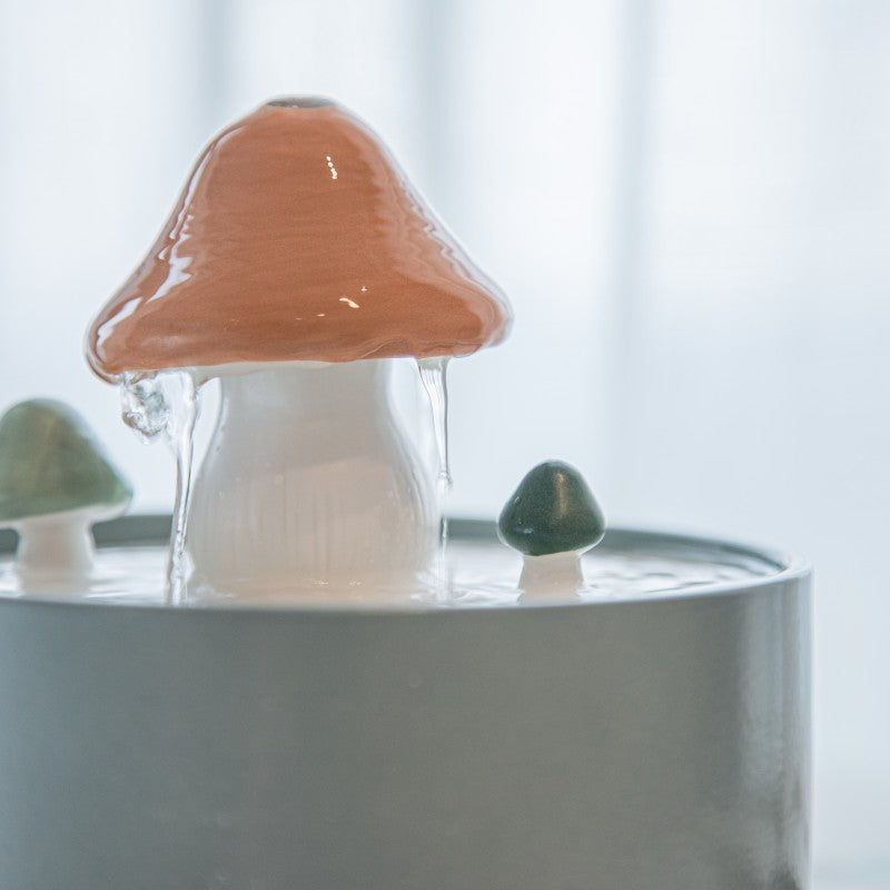 Dailypets Ceramic Cat Water Fountain with Mushroom Design and 61oz Capacity