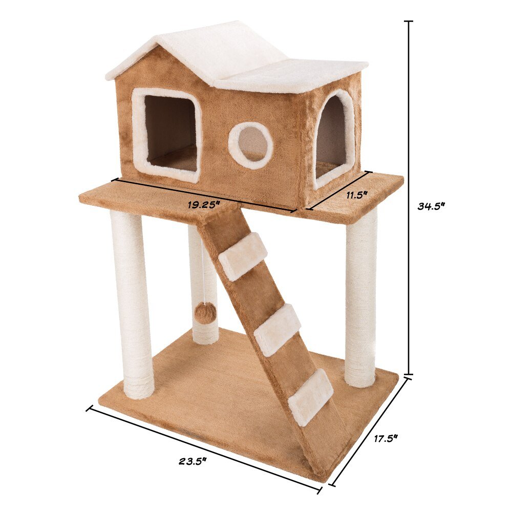 Dailypets Cat Tree House – 34.5" Indoor Cat Tower with Cozy Condo, Climbing Ramp & Scratcher