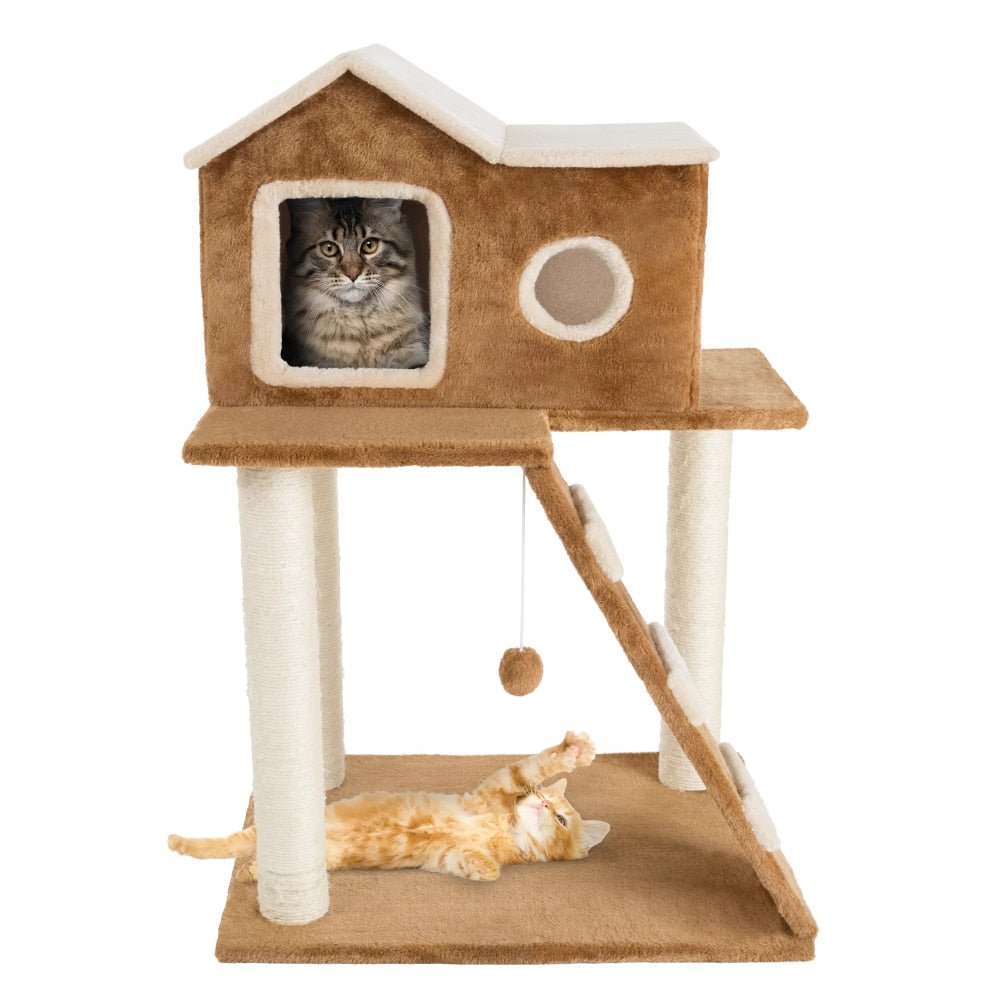 Dailypets Cat Tree House – 34.5" Indoor Cat Tower with Cozy Condo, Climbing Ramp & Scratcher