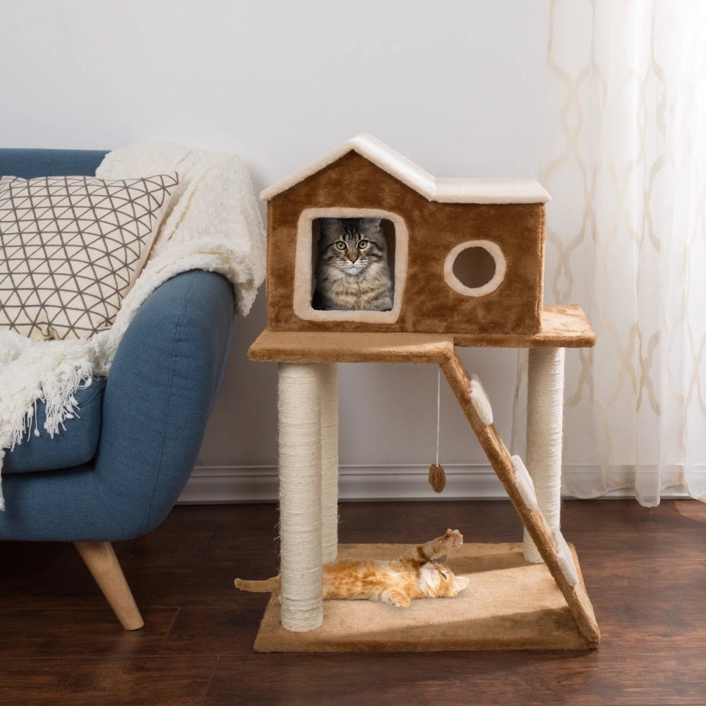 Dailypets Cat Tree House – 34.5" Indoor Cat Tower with Cozy Condo, Climbing Ramp & Scratcher