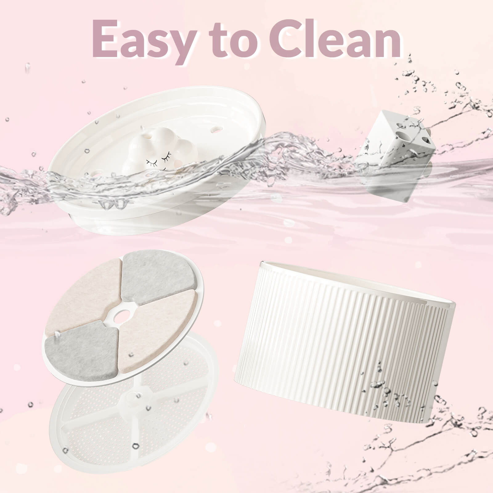 Dailypets Ceramic Cloud Cat Water Fountain 50oz with Quiet Water Flow