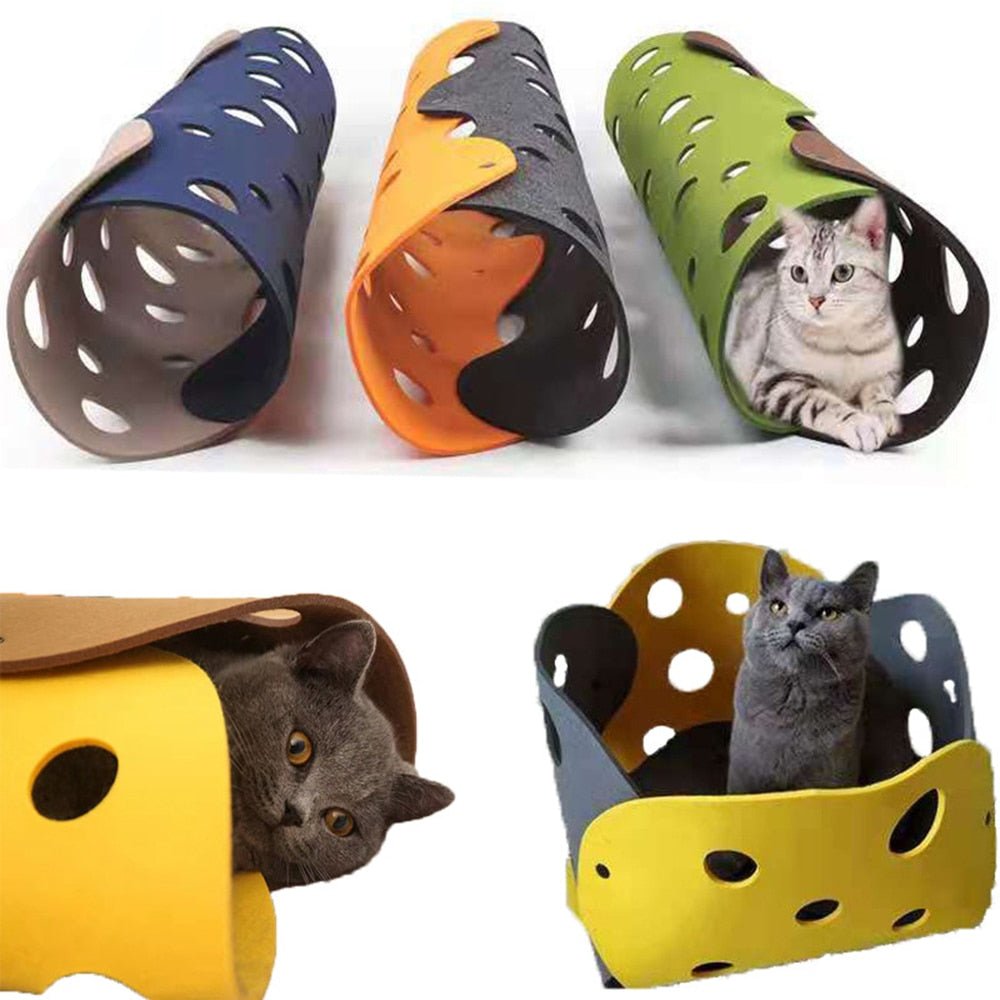 Dailypets Collapsible Felt Cat Tunnel, Colorful Play Tube for Indoor Cats