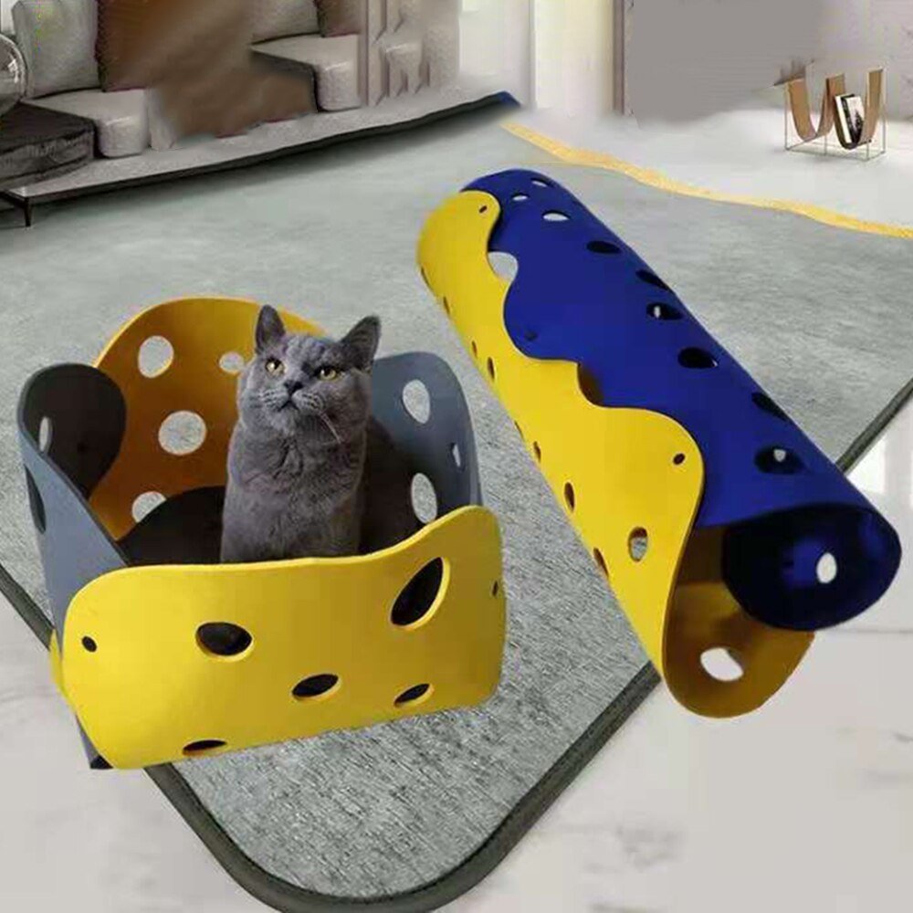 Dailypets Collapsible Felt Cat Tunnel, Colorful Play Tube for Indoor Cats