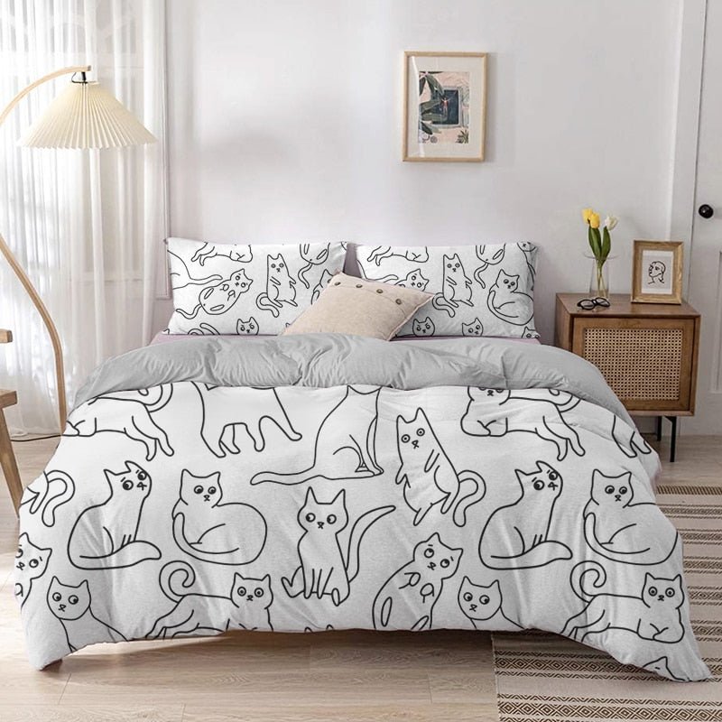 Dailypets Simple Kitty Comforter Cover Set – Soft Microfiber Cat-Themed Bedding