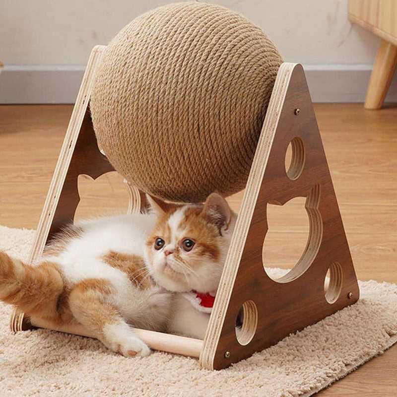 Dailypets Rolling Cat Scratcher, Wooden Scratching Toy with Sisal Roller