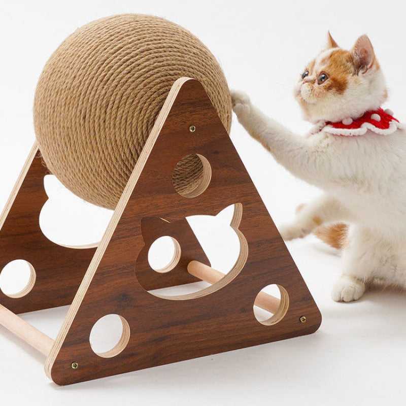 Dailypets Rolling Cat Scratcher, Wooden Scratching Toy with Sisal Roller