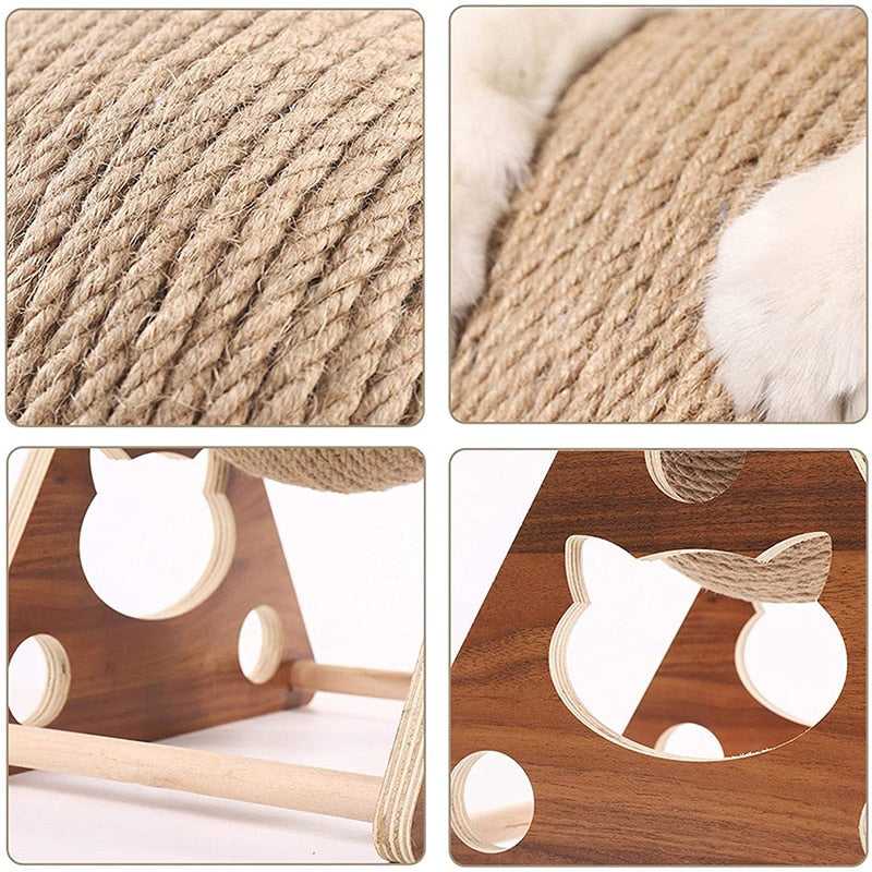 Dailypets Rolling Cat Scratcher, Wooden Scratching Toy with Sisal Roller