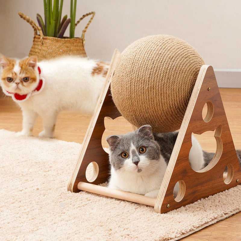 Dailypets Rolling Cat Scratcher, Wooden Scratching Toy with Sisal Roller