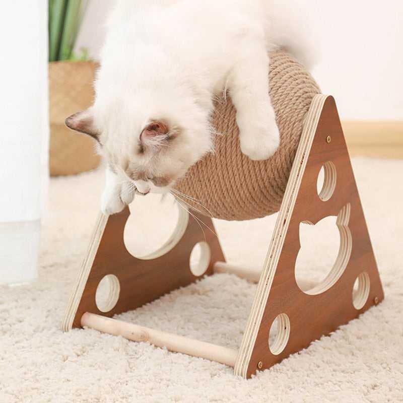 Dailypets Rolling Cat Scratcher, Wooden Scratching Toy with Sisal Roller