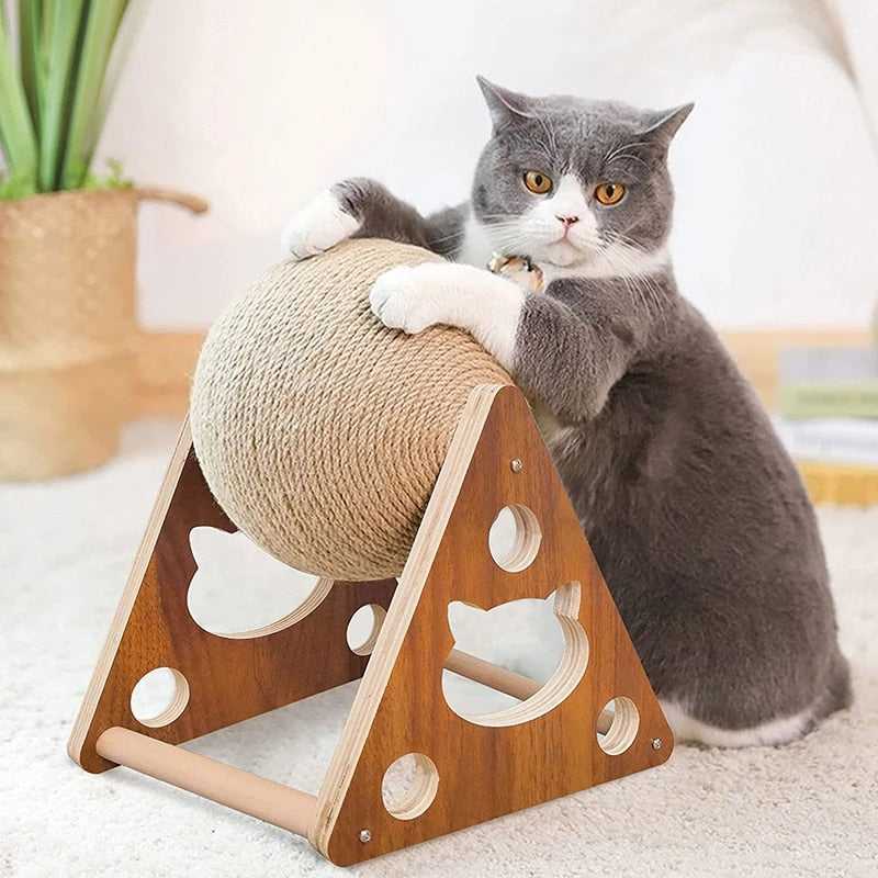 Dailypets Rolling Cat Scratcher, Wooden Scratching Toy with Sisal Roller