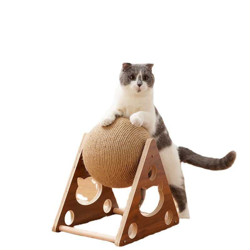 Dailypets Rolling Cat Scratcher, Wooden Scratching Toy with Sisal Roller