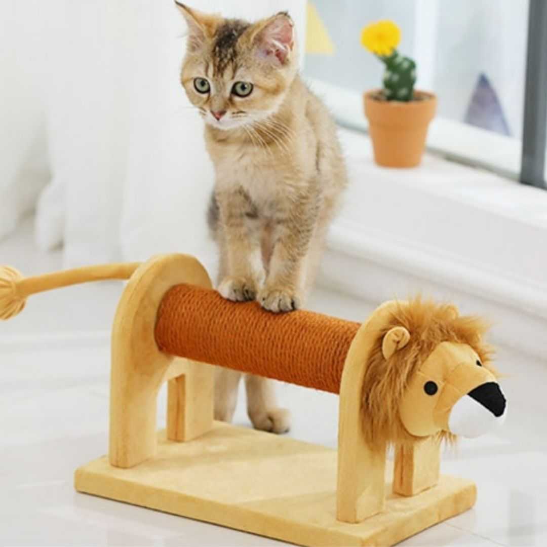 Dailypets Cute Animal Cat Scratcher – Wooden Scratching Post with Plush Design