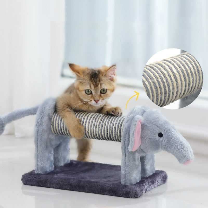 Dailypets Cute Animal Cat Scratcher – Wooden Scratching Post with Plush Design