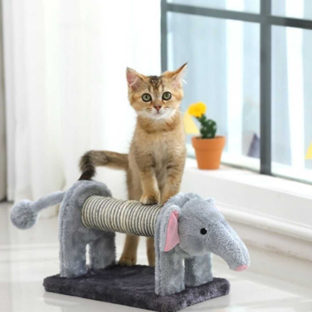 Dailypets Cute Animal Cat Scratcher – Wooden Scratching Post with Plush Design