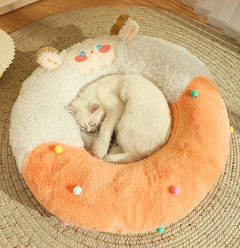 Dailypets Cozy Sheep Donut Bed – Warm Plush Cat Lounger