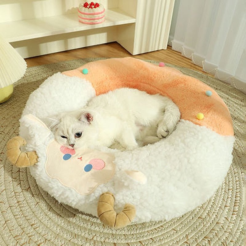 Dailypets Cozy Sheep Donut Bed – Warm Plush Cat Lounger