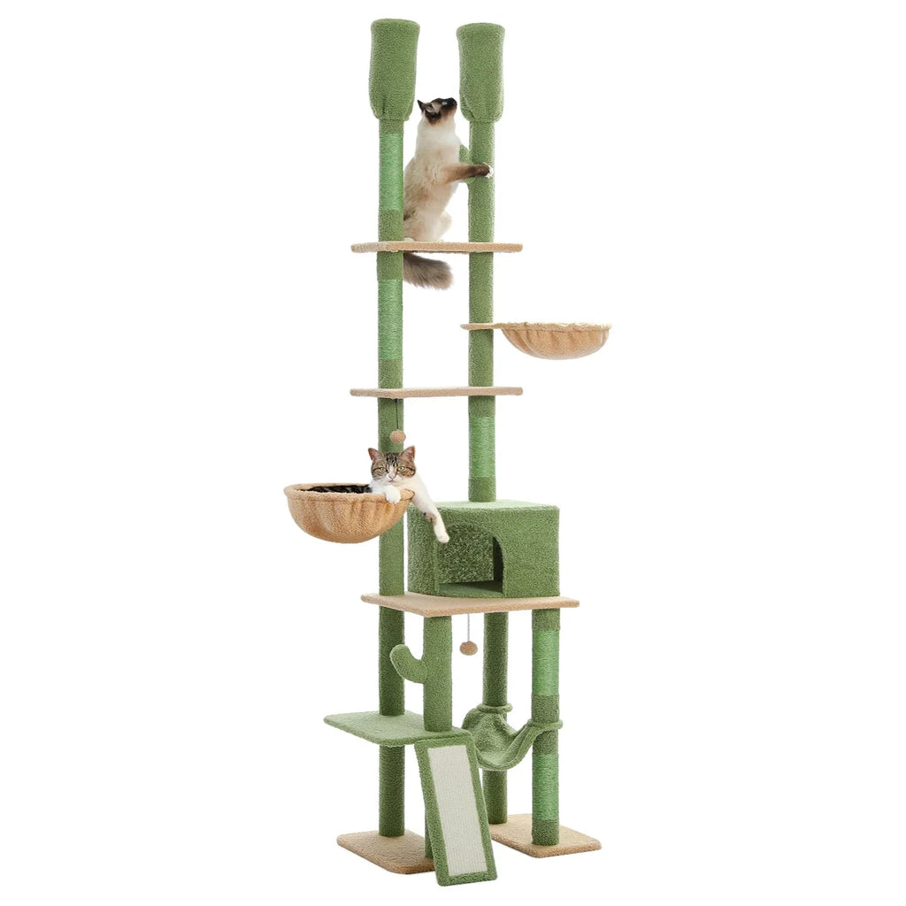 Dailypets Tall Cactus Cat Tree – 7-Level Floor-to-Ceiling Cat Tower with Dual Hammocks