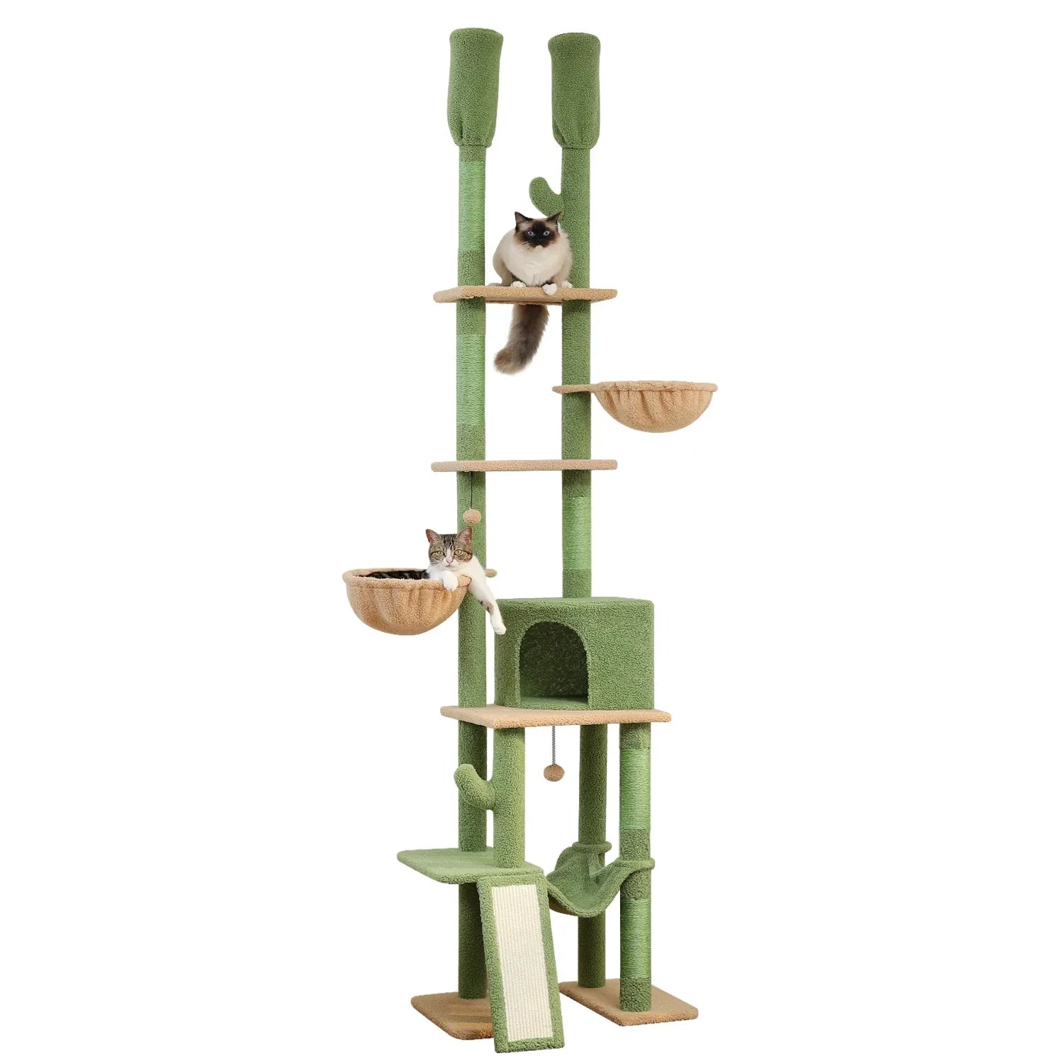 Dailypets Tall Cactus Cat Tree – 7-Level Floor-to-Ceiling Cat Tower with Dual Hammocks