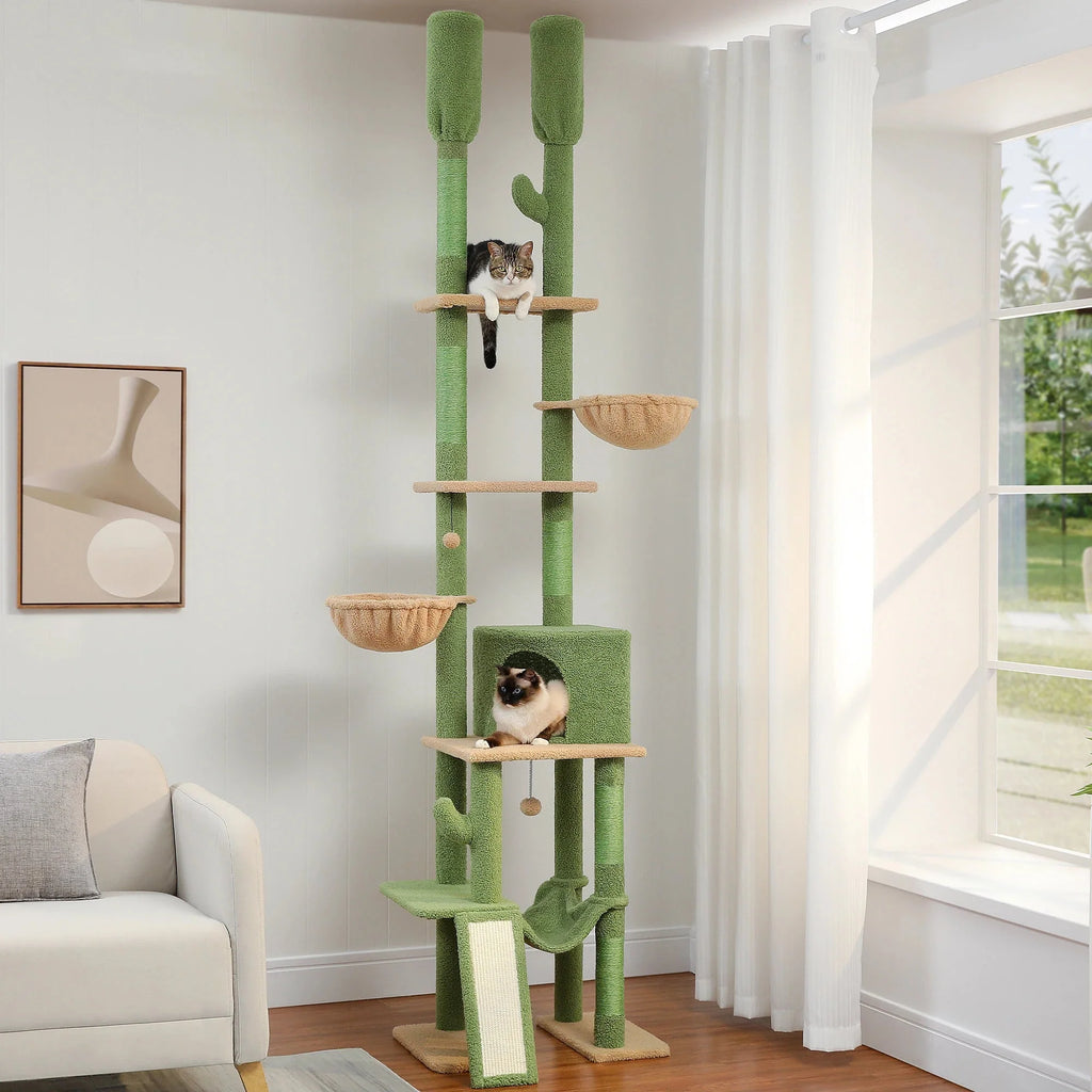 Dailypets Tall Cactus Cat Tree – 7-Level Floor-to-Ceiling Cat Tower with Dual Hammocks
