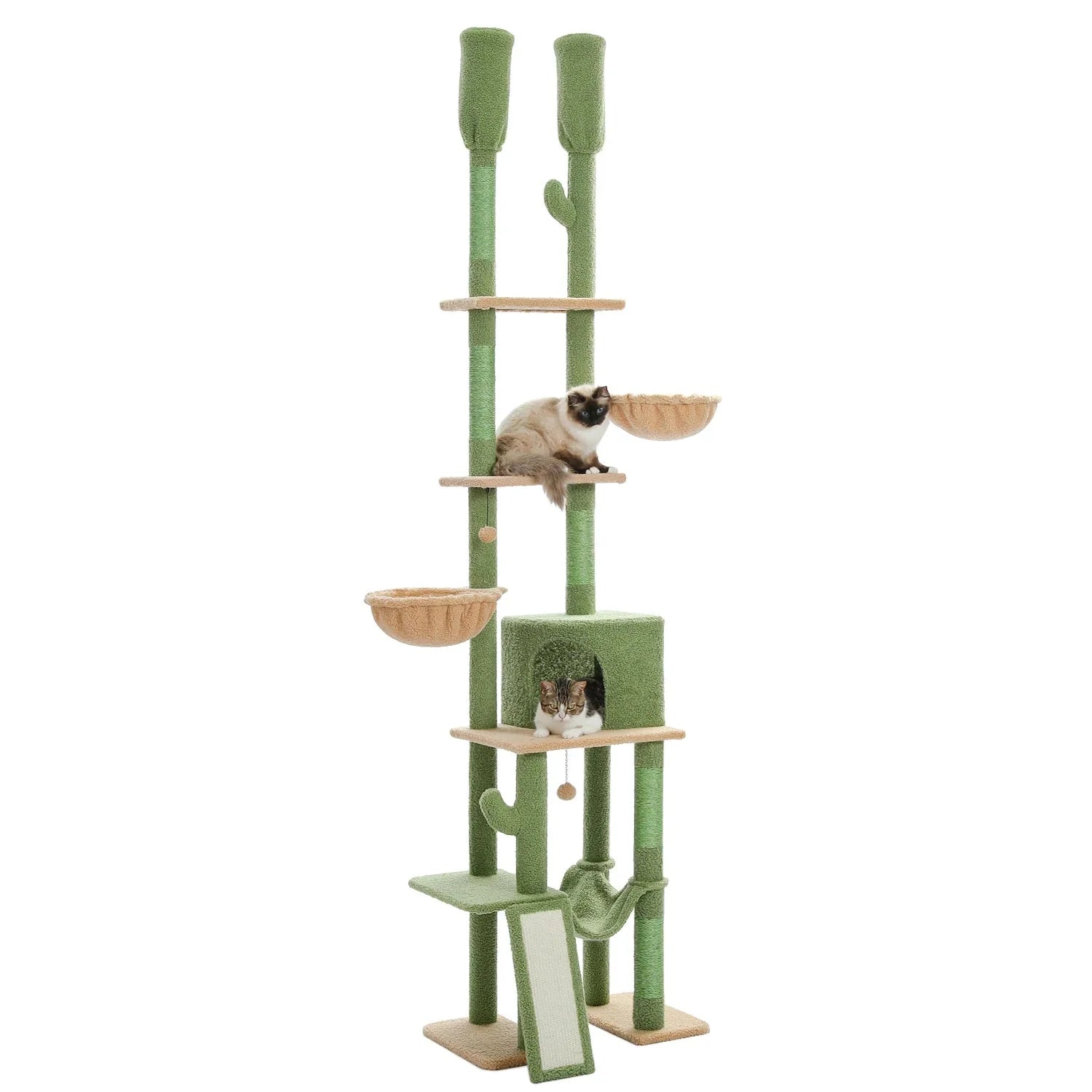 Dailypets Tall Cactus Cat Tree – 7-Level Floor-to-Ceiling Cat Tower with Dual Hammocks