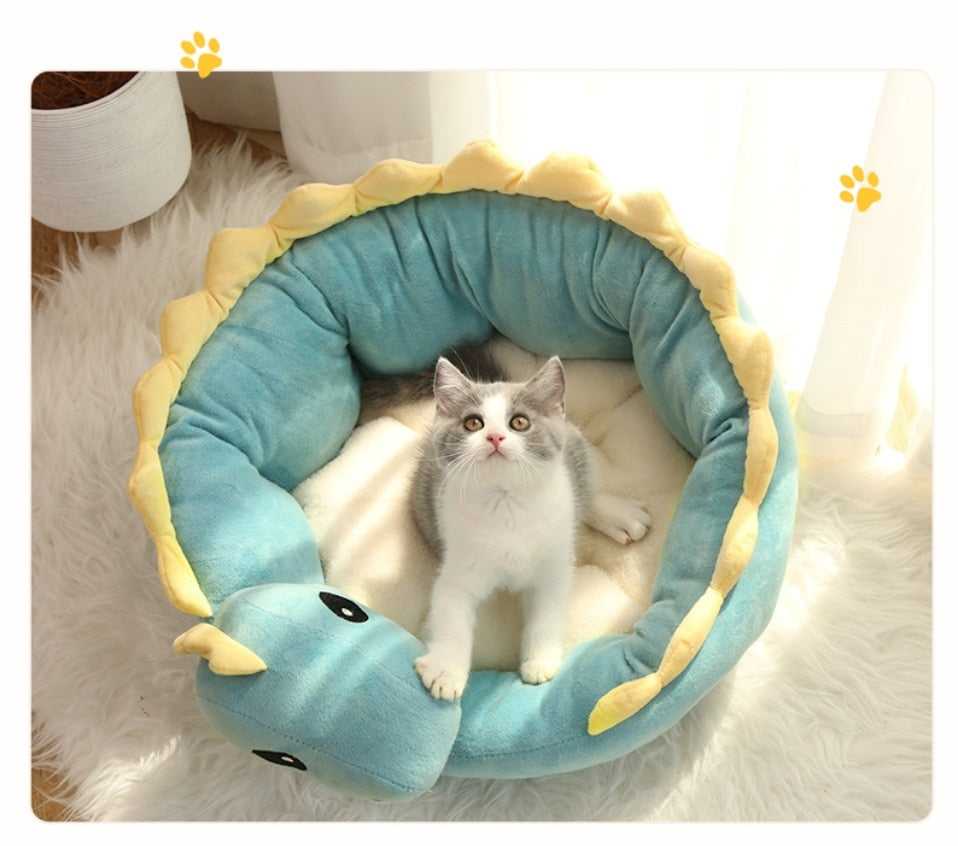 Dailypets Round Dinosaur Cuddle Cat Bed