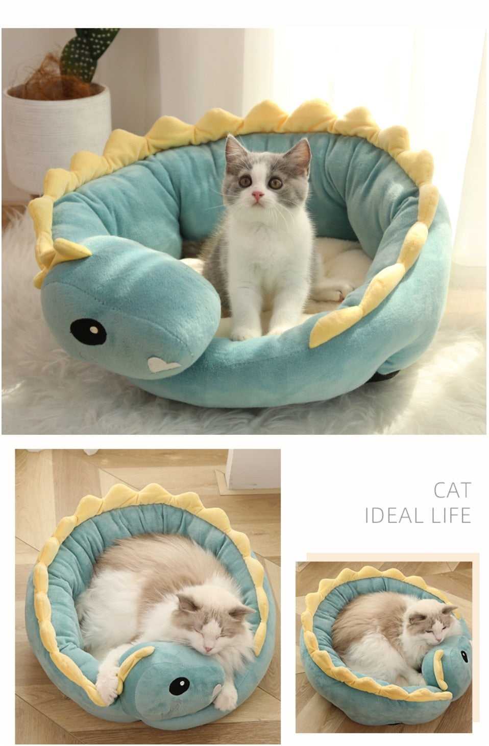 Dailypets Round Dinosaur Cuddle Cat Bed