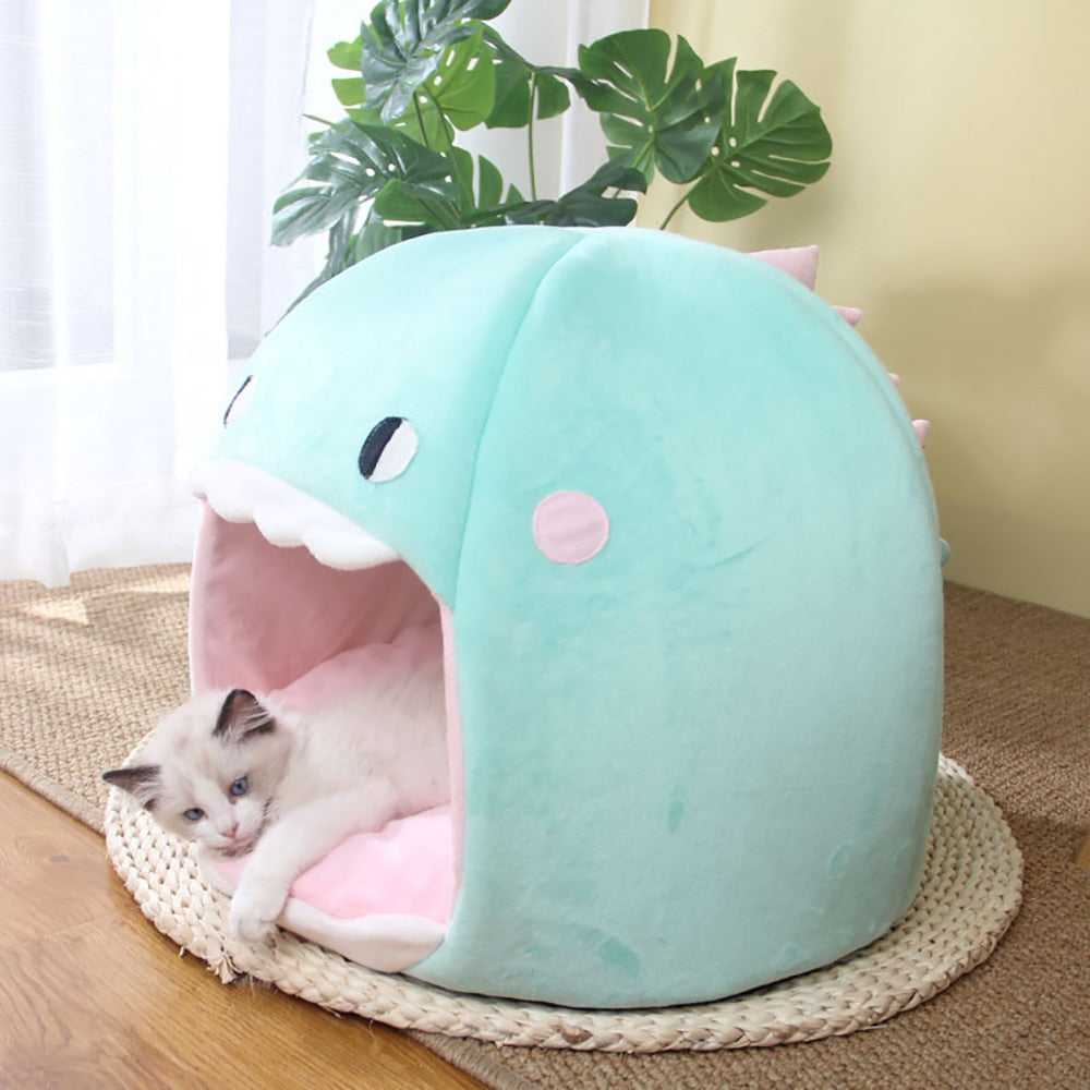 Dailypets Plush Dinosaur Cat Bed with Removable Cushion