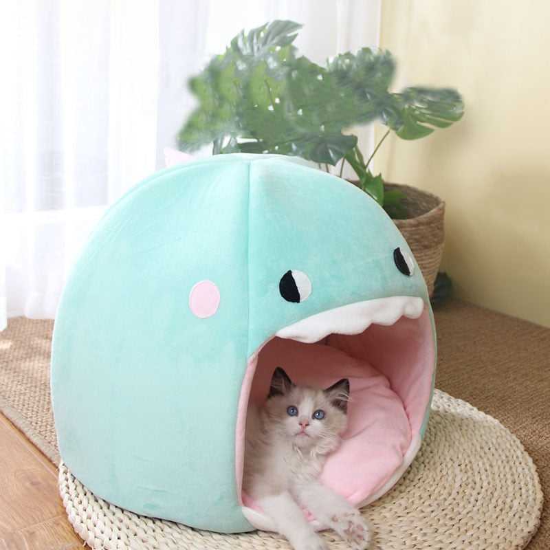 Dailypets Plush Dinosaur Cat Bed with Removable Cushion