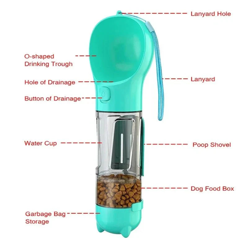 Dailypets 3-in-1 Portable Pet Water Bottle with Food Container and Waste Bag Holder
