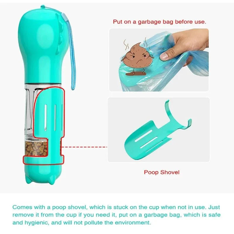 Dailypets 3-in-1 Portable Pet Water Bottle with Food Container and Waste Bag Holder