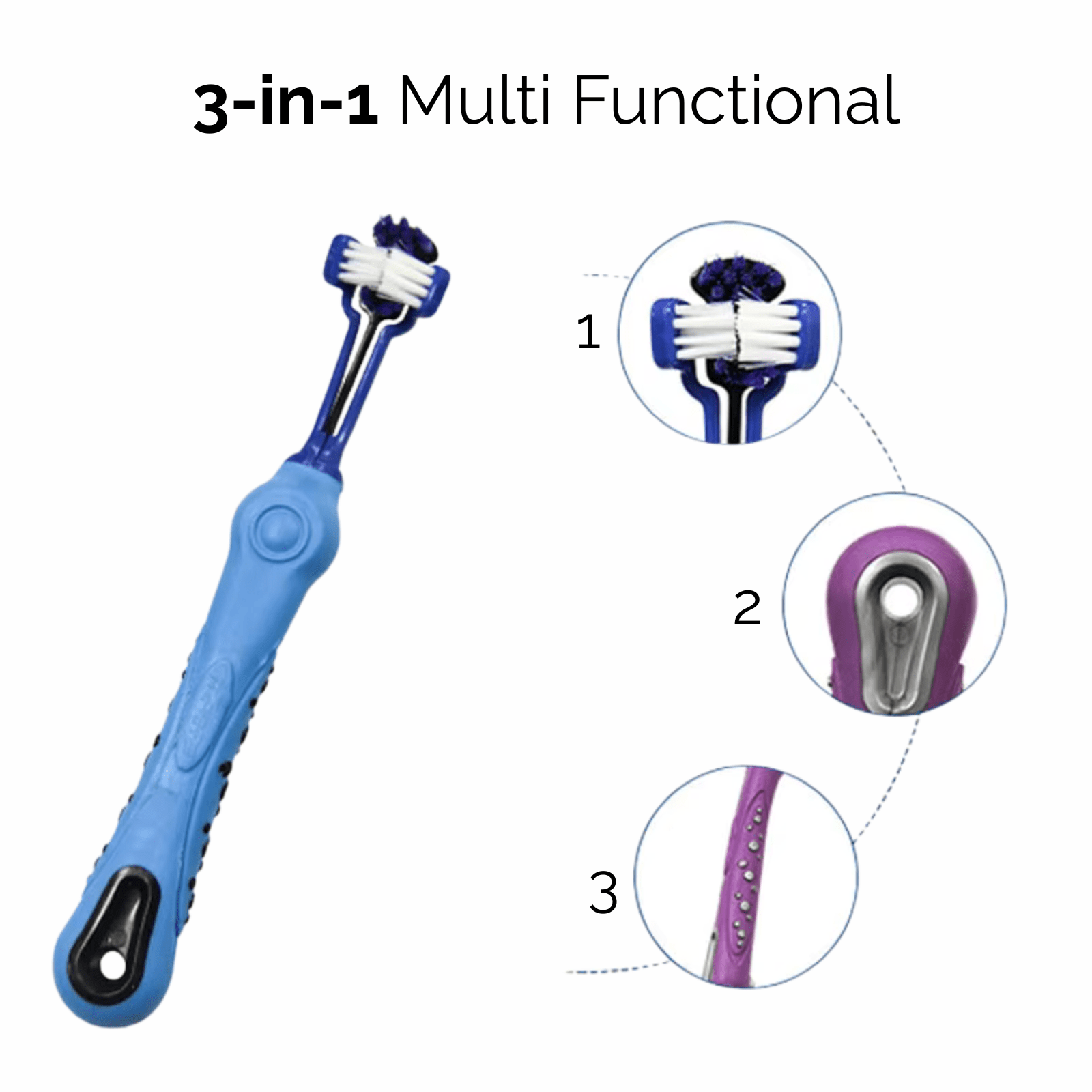 Dailypets Pet Toothbrush with Three-Sided Brush Head for Faster Dog and Cat Cleaning