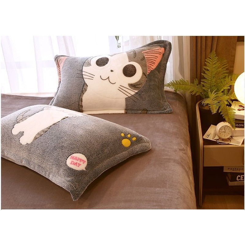 Dailypets Warm Cat Print Duvet Cover Set – Thick Plush Winter Bedding with Pillowcases