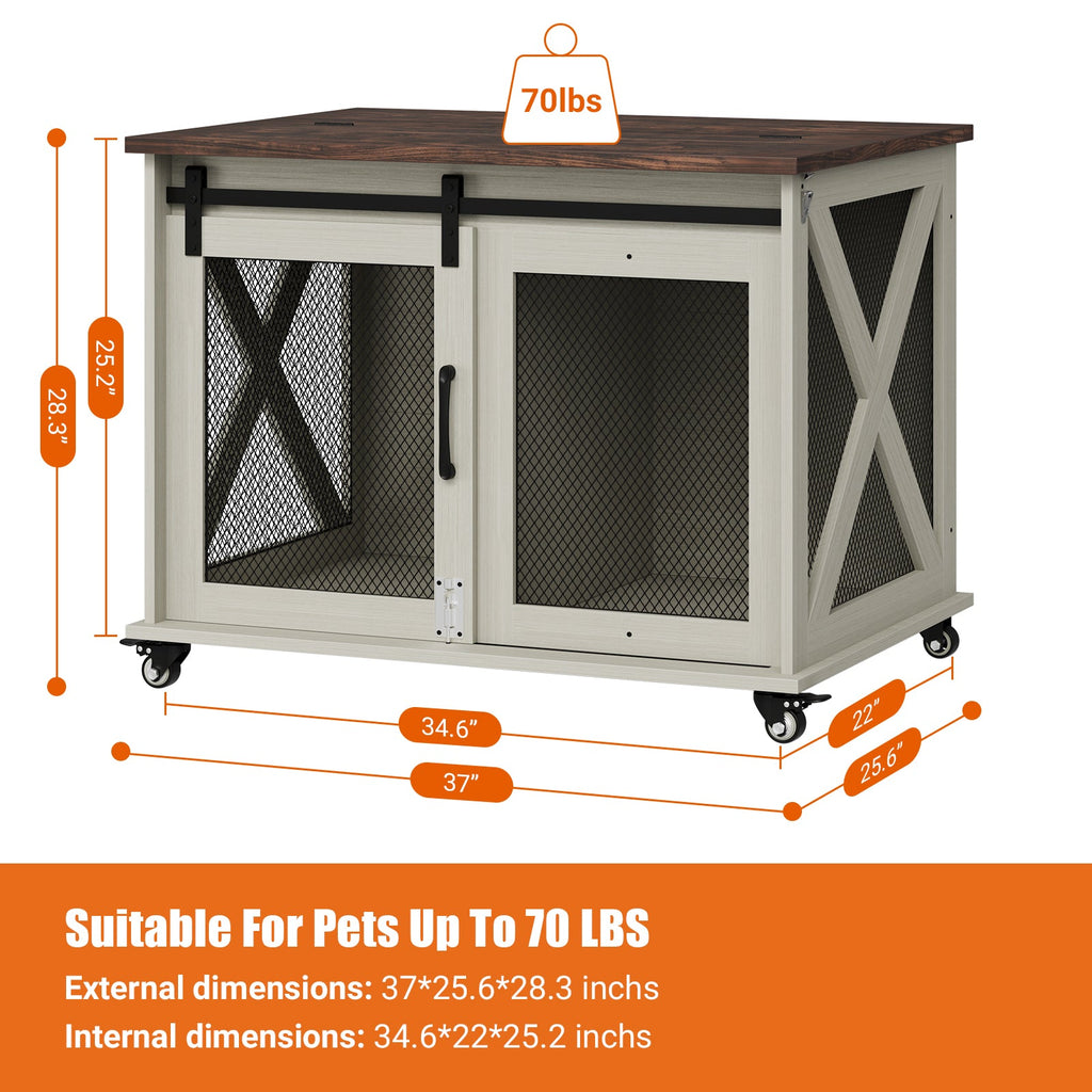 Dailypets 37-Inch Dog Crate Furniture with Sliding Barn Door and Flip-Top Access
