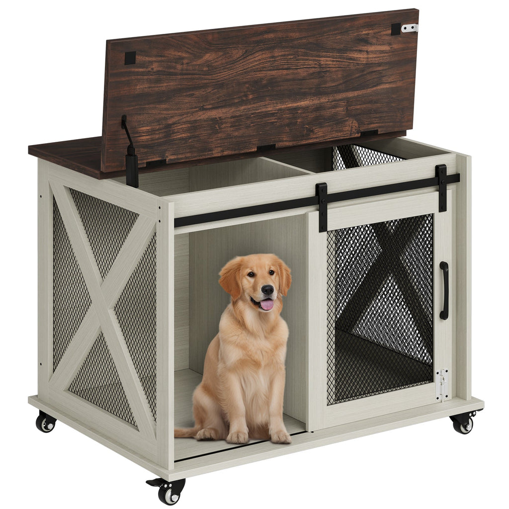 Dailypets 37-Inch Dog Crate Furniture with Sliding Barn Door and Flip-Top Access