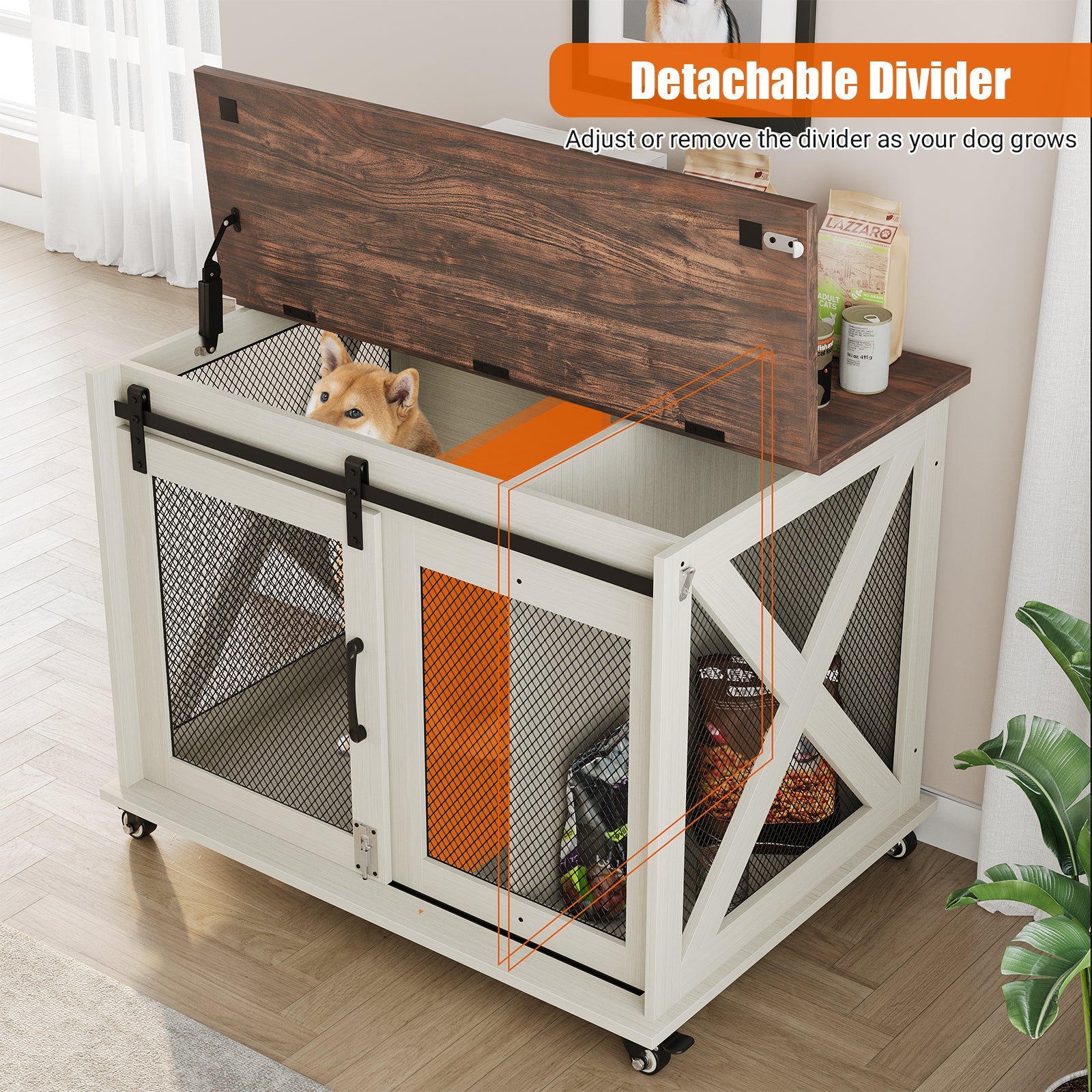 Dailypets 37-Inch Dog Crate Furniture with Sliding Barn Door and Flip-Top Access