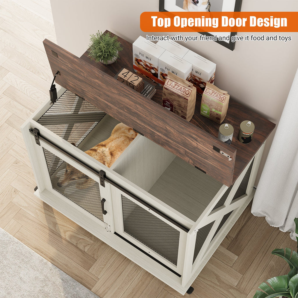 Dailypets 37-Inch Dog Crate Furniture with Sliding Barn Door and Flip-Top Access