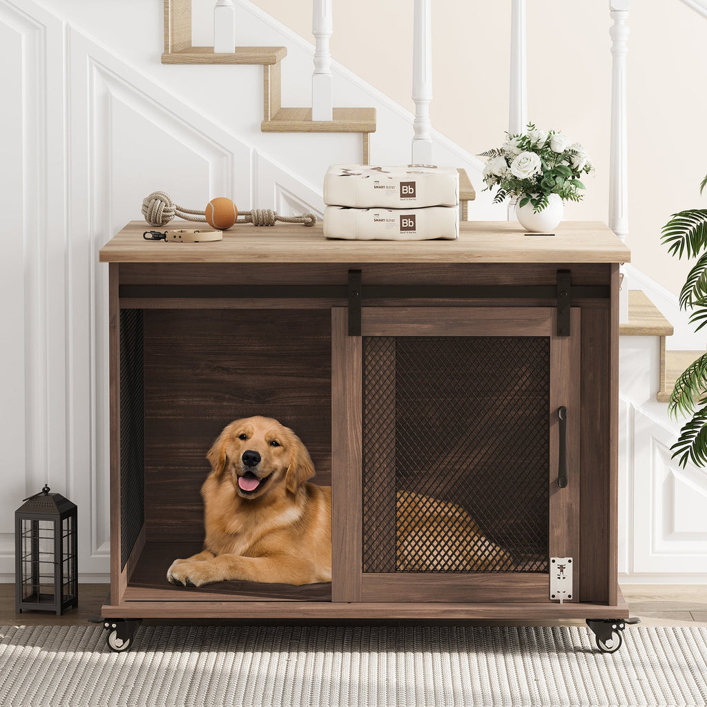 Dailypets Sliding Barn Door Dog Crate Furniture with Flip-Top Access