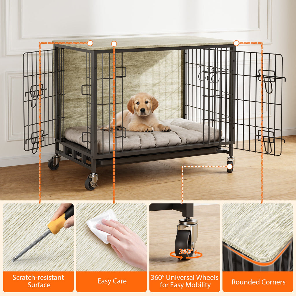 Dailypets Medium Indoor Dog Kennel with Dual Entry & Lockable Wheels